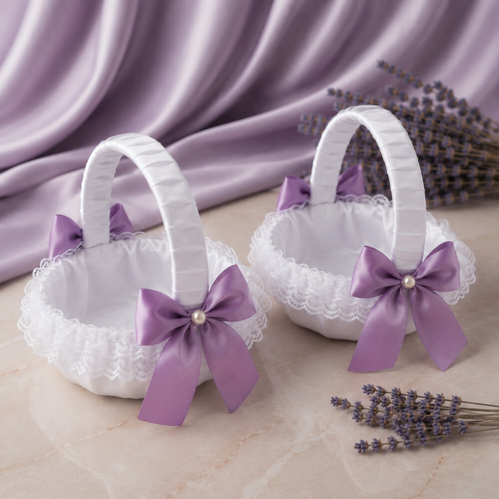 02 Cestas Floristas de Casamento Lavanda e Branco- Artesanal