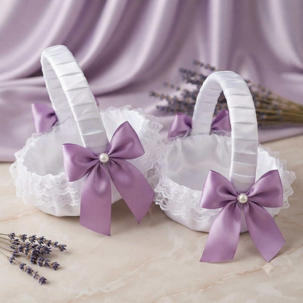 02 Cestas Floristas de Casamento Lavanda e Branco- Artesanal