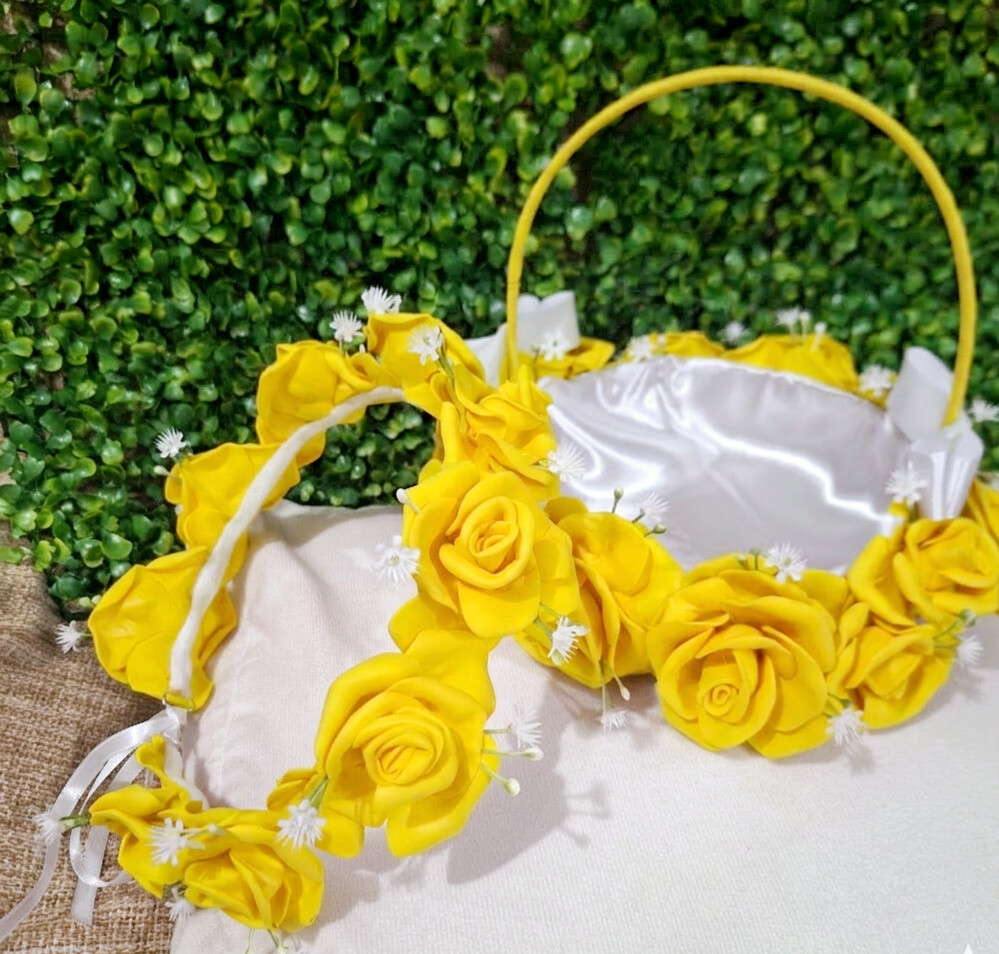 Kit para Daminha de Casamento Amarelo – Cesta para Florista, Co