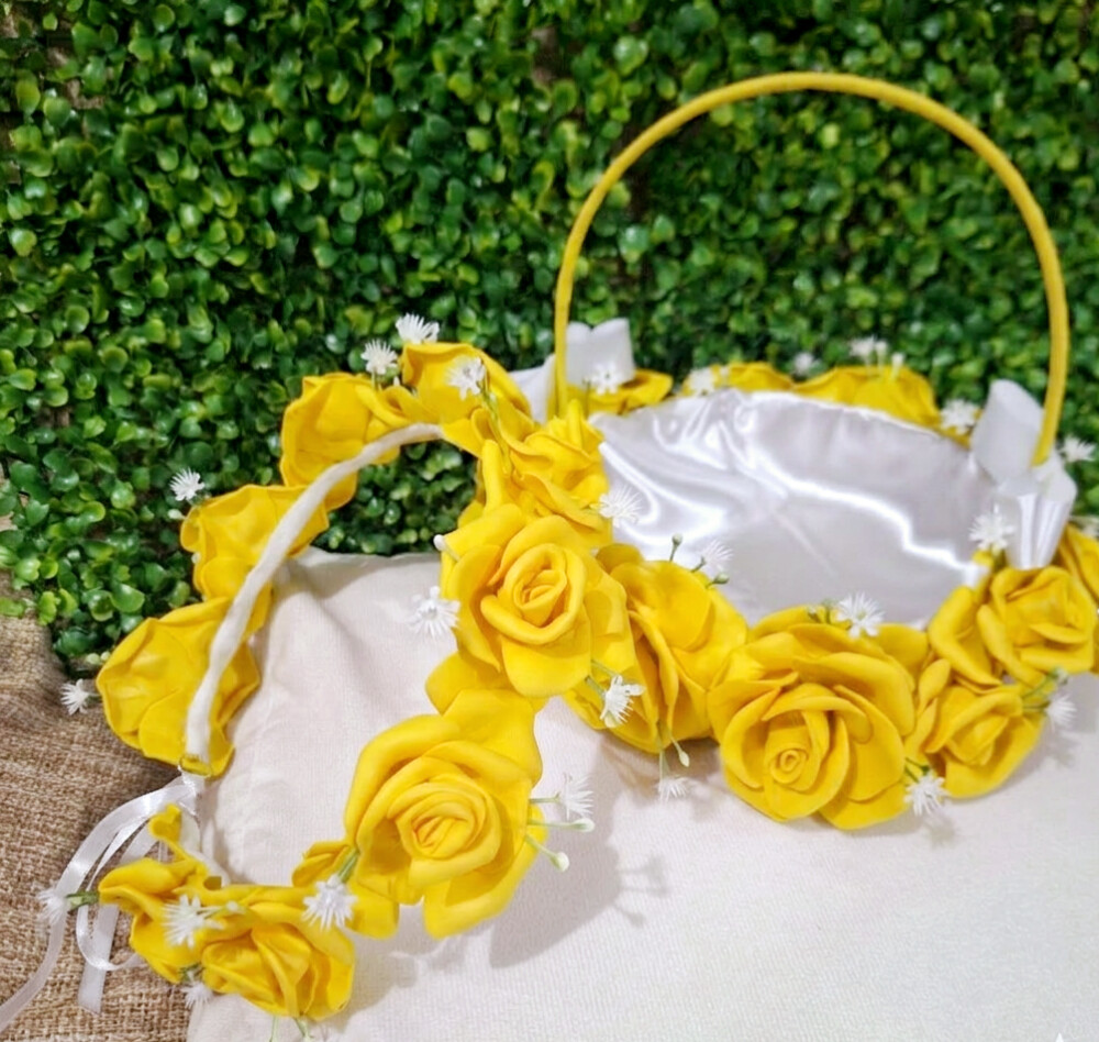 Kit para Daminha de Casamento Amarelo – Cesta para Florista, Co