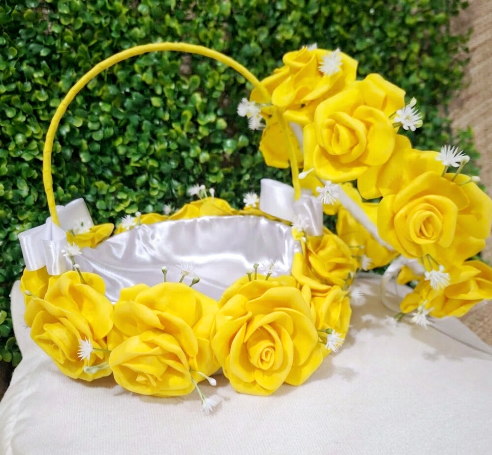 Kit para Daminha de Casamento Amarelo – Cesta para Florista, Co