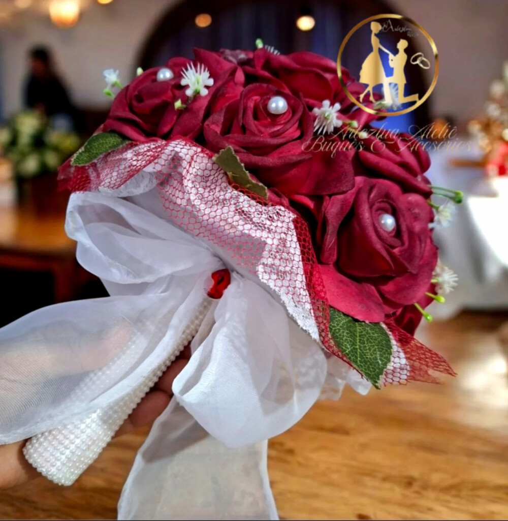 Kit Noiva Vermelho Marsala em EVA – Buquê, Cesta para Florista