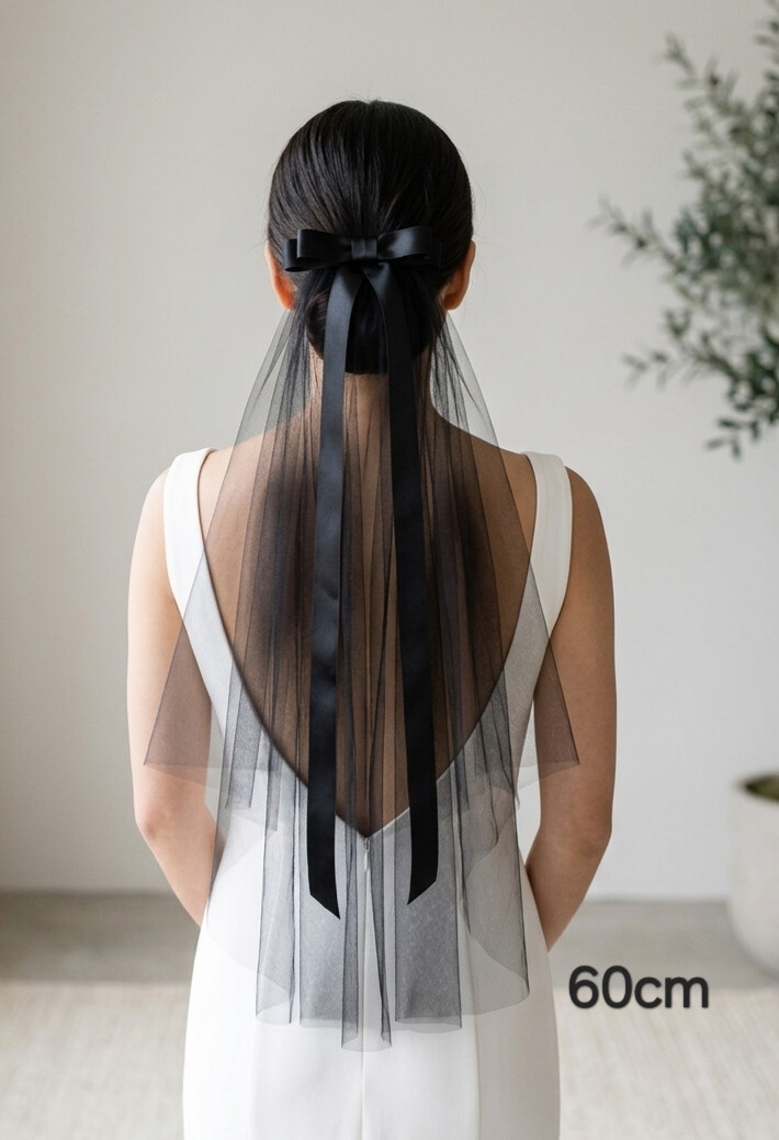 Laço Preto com Véu de Tule Gótico Chic