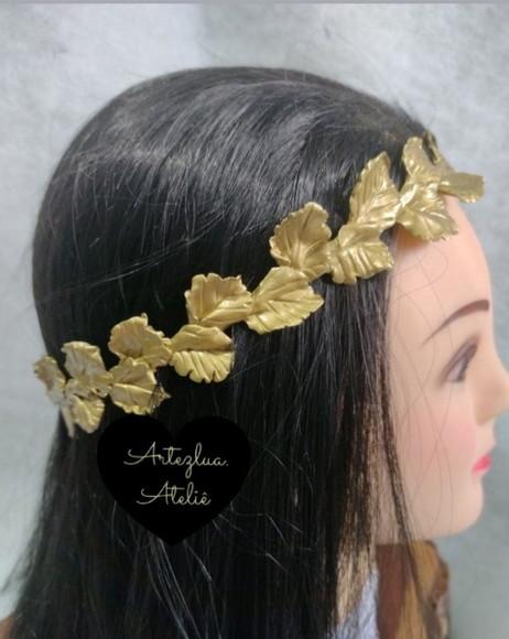 Coroa Grega Romana de Folhas de Louro Dourada Deusa Grega