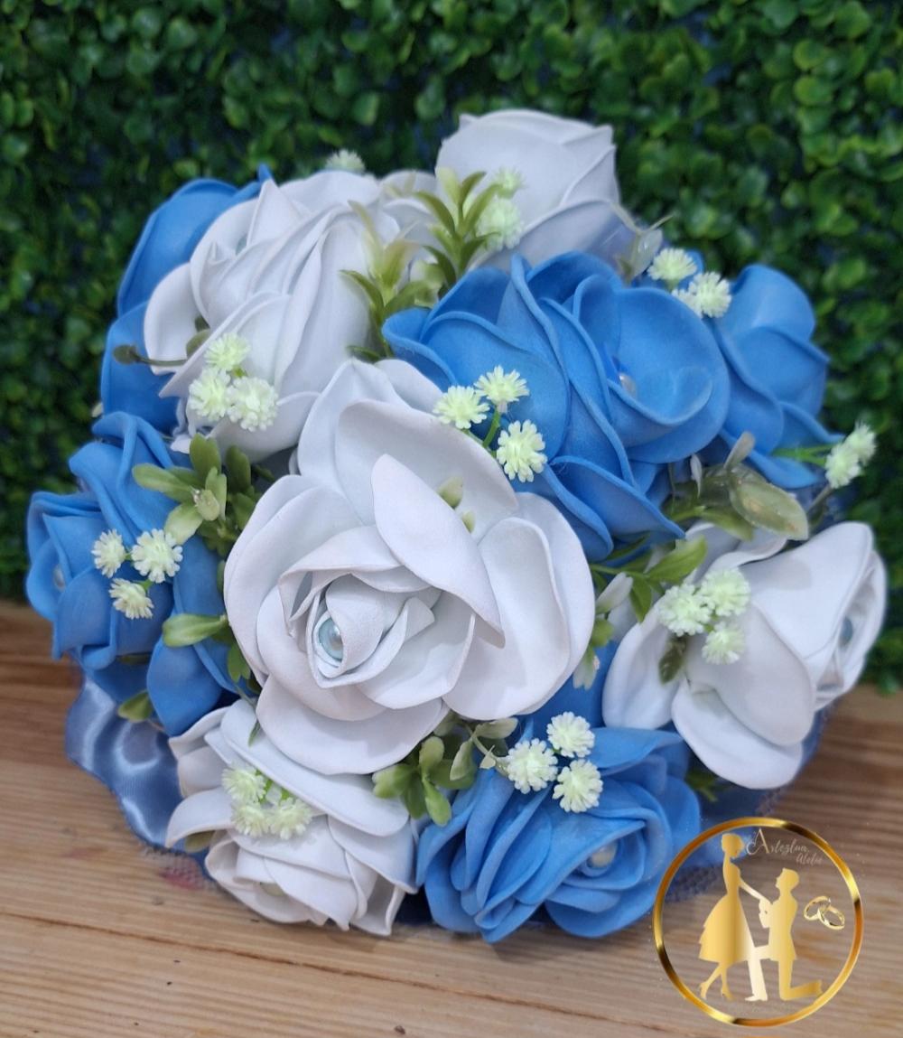 Buquê de noiva azul e branco eva