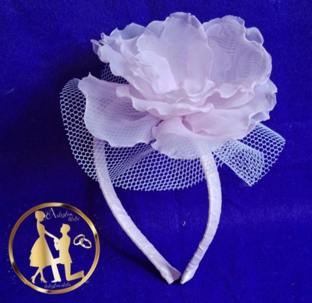 Tiara voillete de luxo daminhas & floristas  rosa bebê