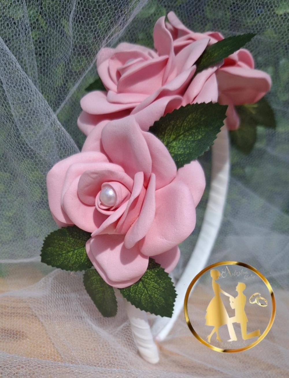 Tiara de luxo infantil rosa chá