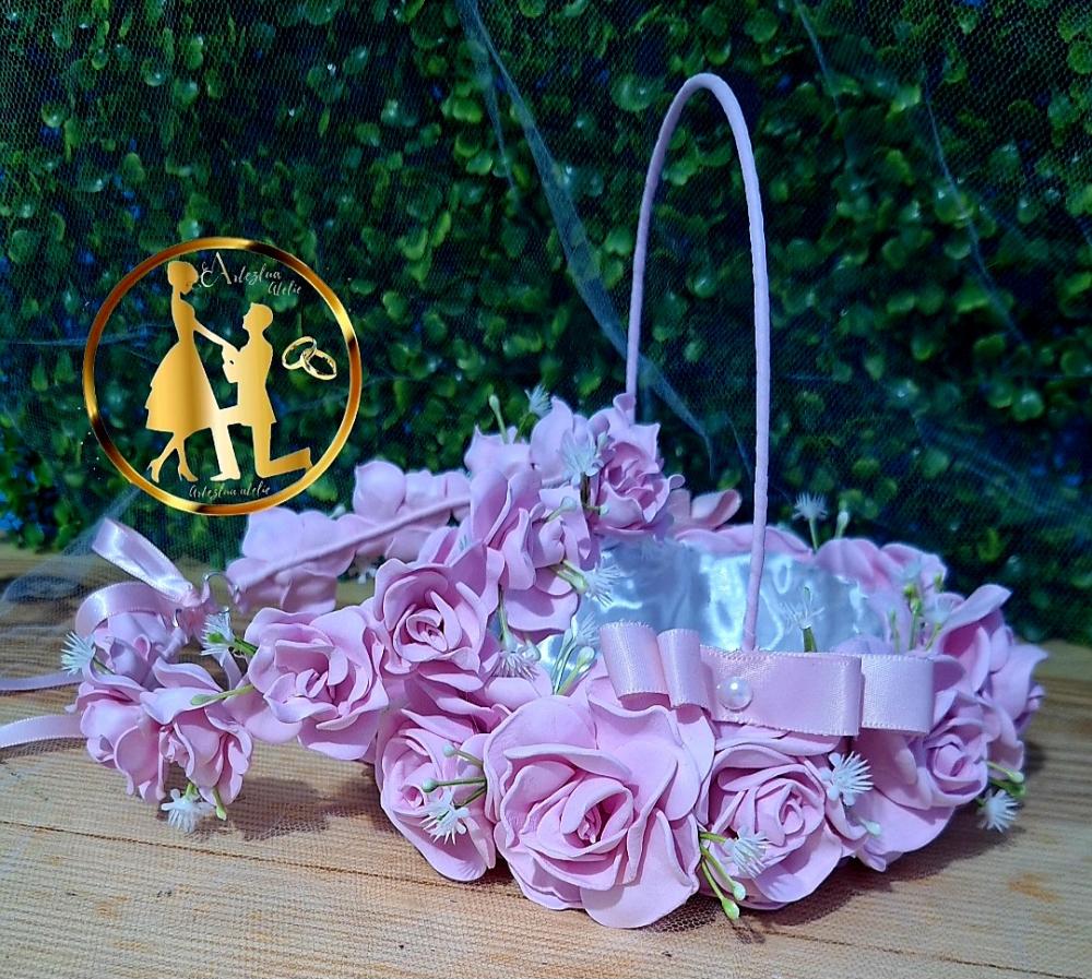 Cesta de florista rosé  + coroa de dama (kit)