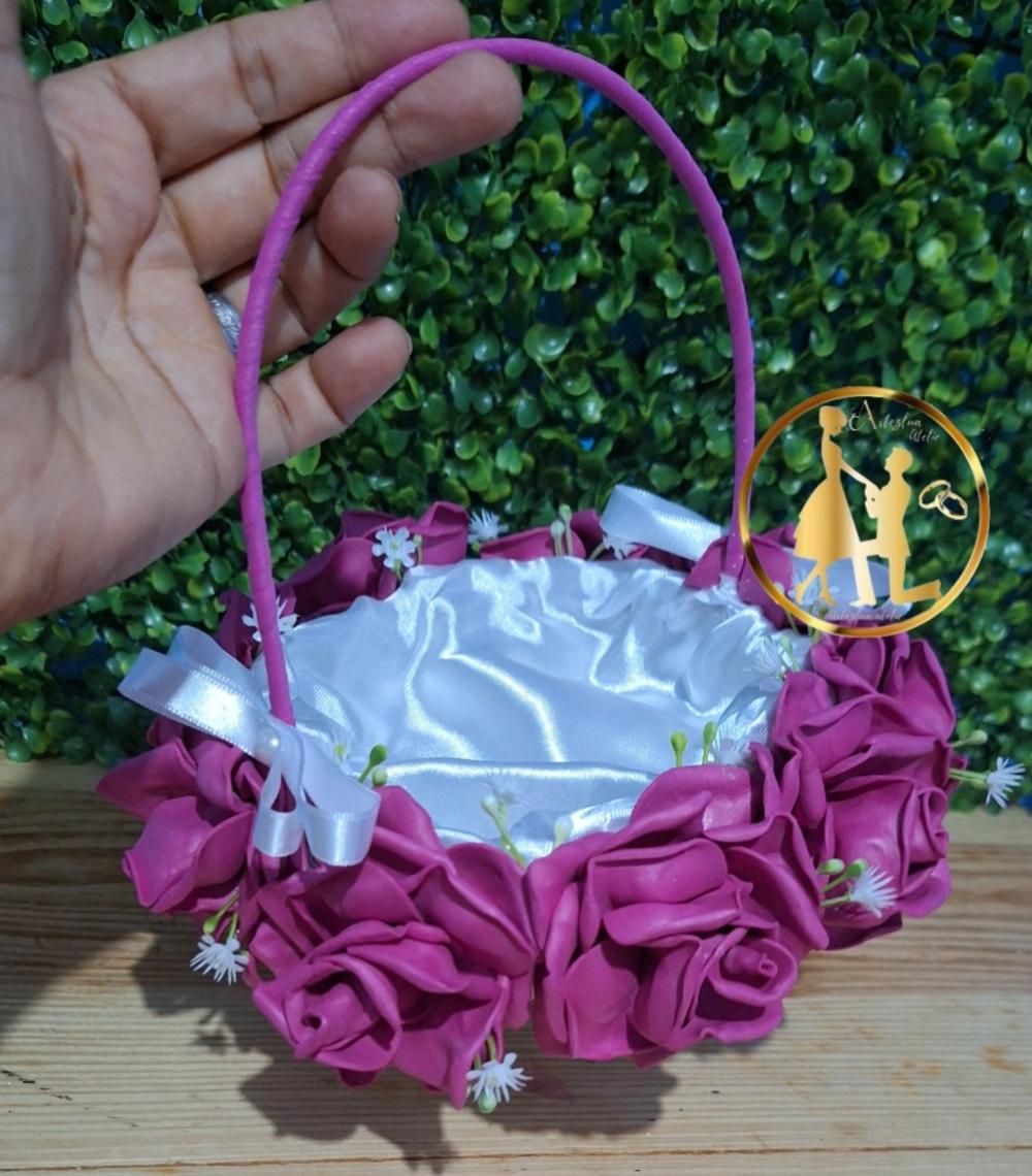 Cesta de florista de casamento fúcsia pink