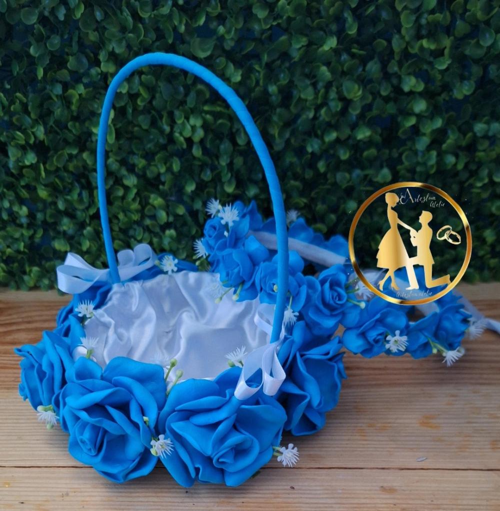 Cesta florista de casamento + Coroa de Daminha azul e branco/ kit