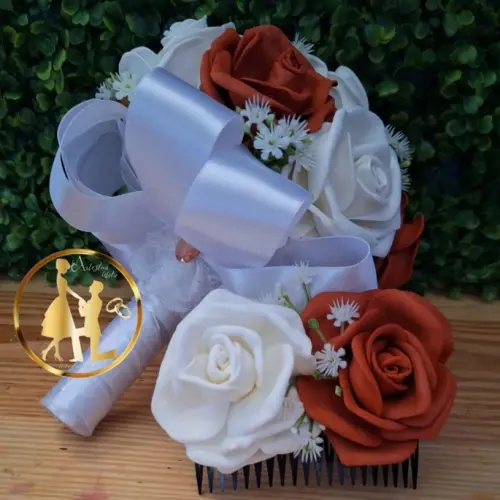 Buquê de noiva terracota e branco + grinalda eva