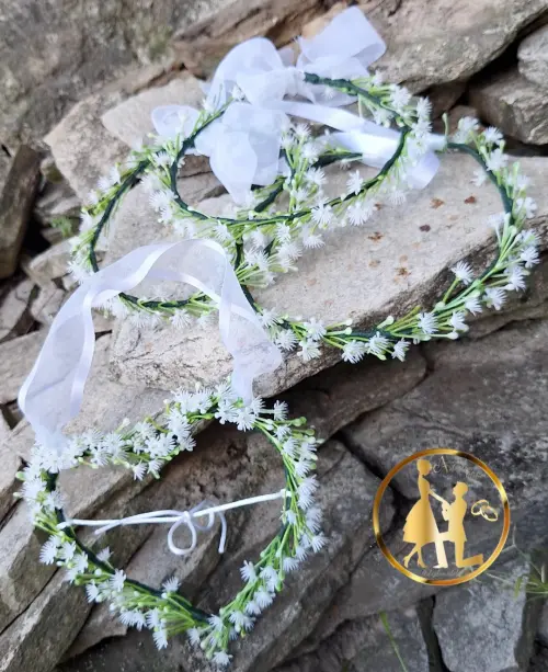 kit de Porta alianças coração de gipsófilas + coroa de flores