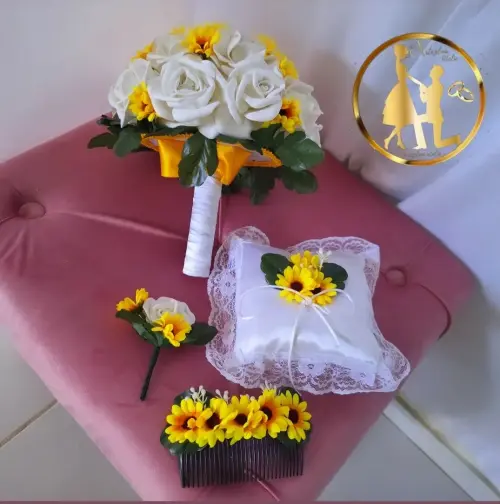 Kit 04 acessórios buquê para noivas de rosas e girassóis