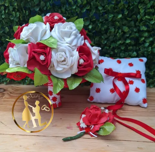 Kit Buquê de noiva vermelho e branco