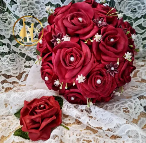 Buquê de noiva vermelho marsala