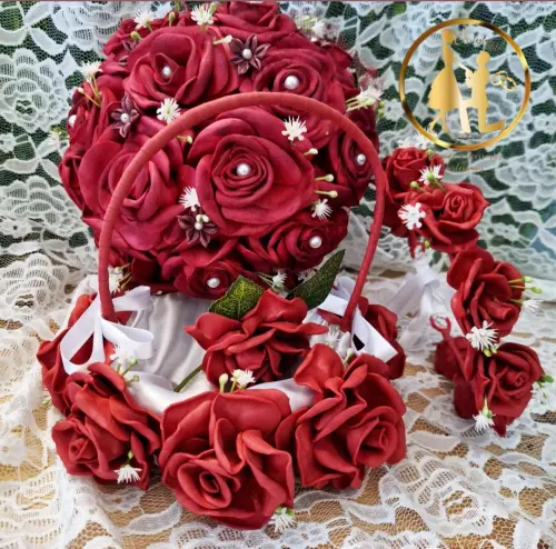 kit de Buquê de noiva rosas vermelhas marsala eva