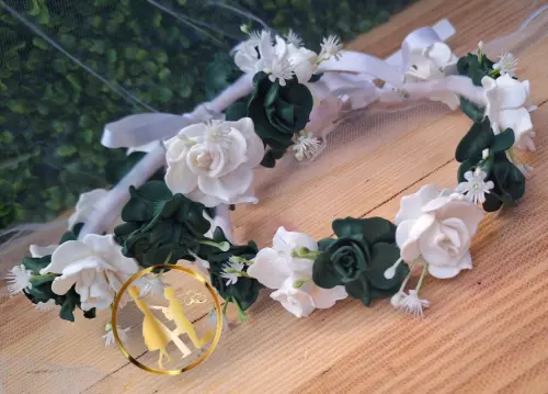 Coroa tiara verde militar e branco