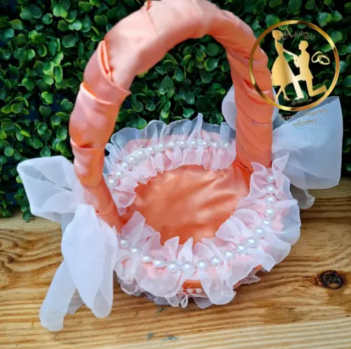 Cestinha para florista de casamento salmão