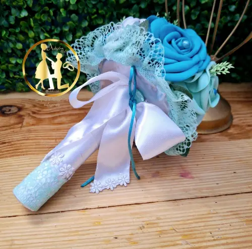 Buque de noiva verde e branco pequeno kit