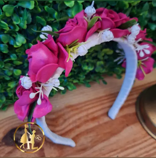 Tiara de luxo infantil branca e fúcsia para daminhas e floristas