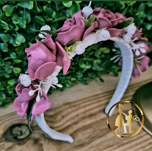 Tiara de luxo infantil rosa chá para daminhas e floristas