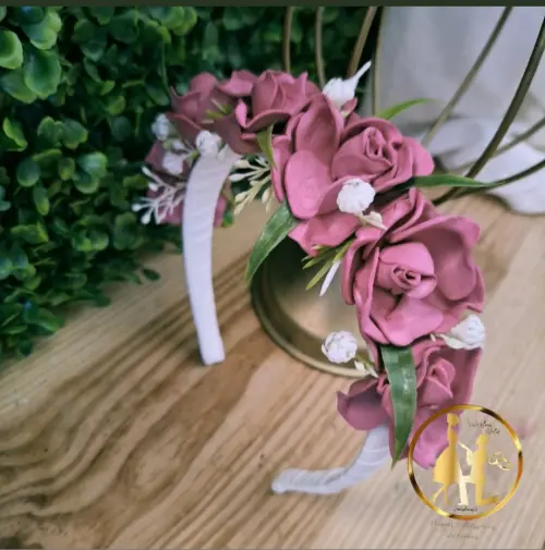 Tiara de luxo infantil rosa chá para daminhas e floristas