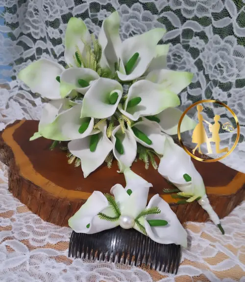 Buquê de noiva copo de leite branco branco (kit)