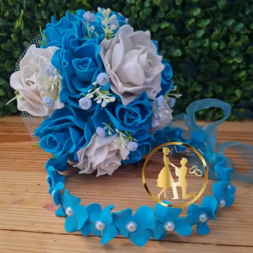 Buque de noiva azul e branco (kit)