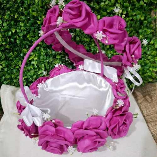 Kit Cesta + Tiara Coroa Fúcsia/pink para Daminhas
