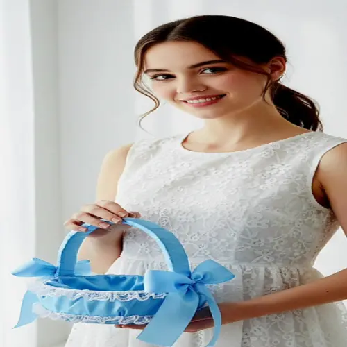 Cesta de Florista Azul Serenity em Cetim de Luxo