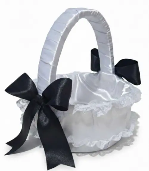 Cesta de Florista Branca com Laços Preto em Cetim