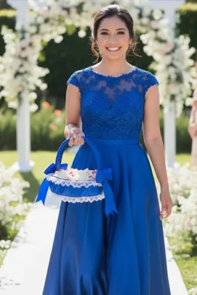 Cesta de Florista Azul Royal e Branco - Artesanal