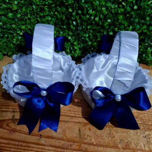 Kit 02 Cestas de Floristas em Cetim Azul Marinho Branco
