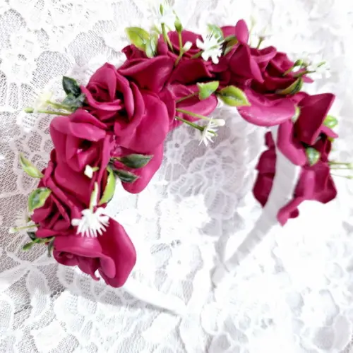 Tiara de Luxo Floral Artesanal Fúcsia