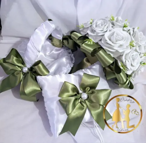 (kit) Buquê + Cesta + Almofadinha Verde Oliva Militar
