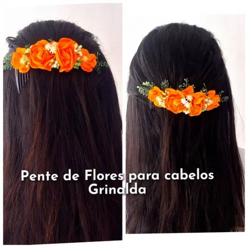 Pente de Cabelo Laranja Artesanal Elegância Vibrante