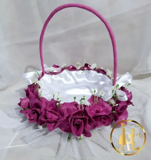Cesta de Casamento Fúcsia e Branca Delicada Artesanal