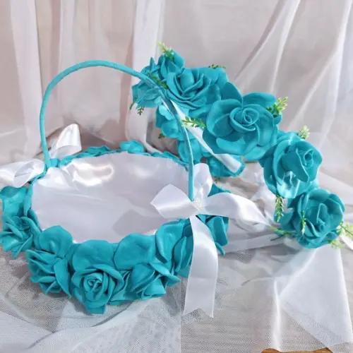 Cesta de Florista com Tiara Coroa Azul Turquesa -artesanal