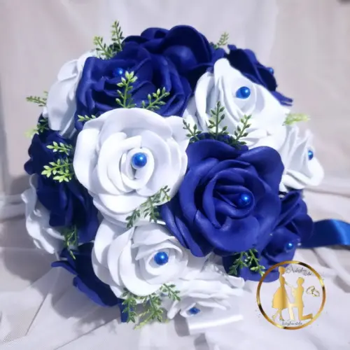 Cesta de Florista Azul Marinho e Branco Médio - Artesanal