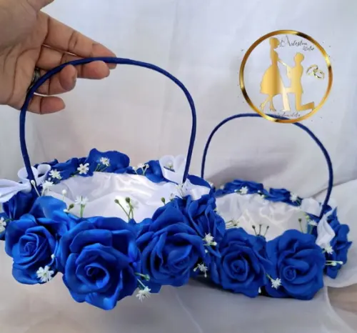 02 Cestas de Floristas de Casamento Azul Royal- Artesanal