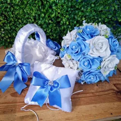 Buquê de Noiva Azul Serenity e Branco (kit)