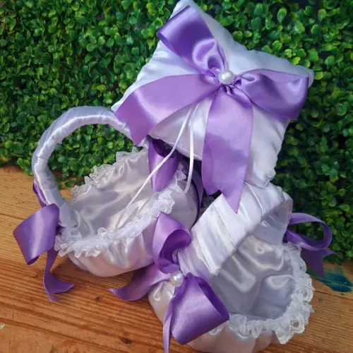 Porta Alianças Lilás / Roxo e Branco Cetim ( Kit)