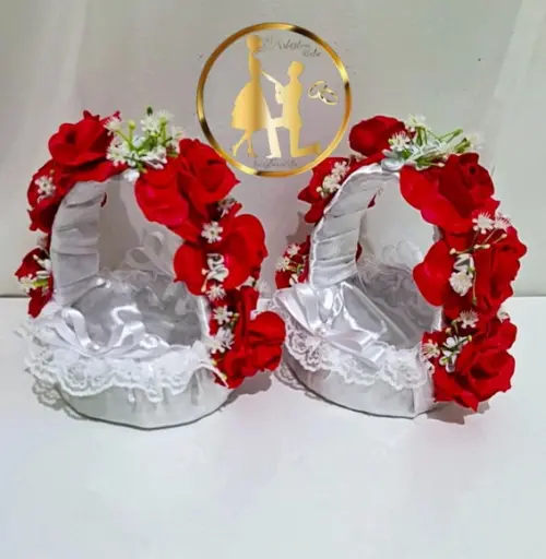2 Cestas de Florista de Casamento Vermelha e Branco