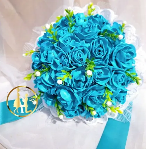 Buquê de Noiva Azul Turquesa- Médio Religioso - Artesanal