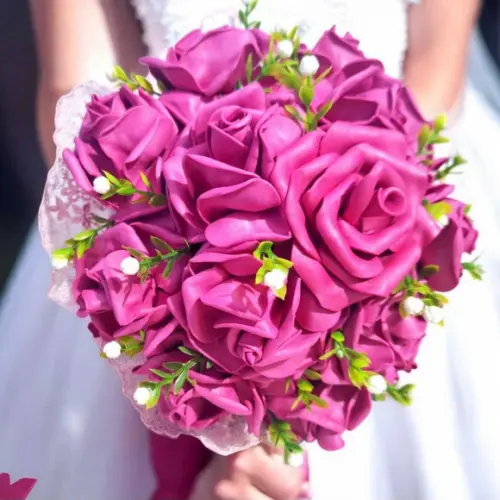 Buquê Noiva Fúcsia Pink Branco Médio Casamento Artesanal Eva