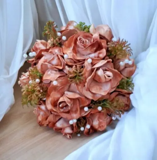 Buquê de Noiva Terracota + Tiara Coroa + Lapela - Artesanal