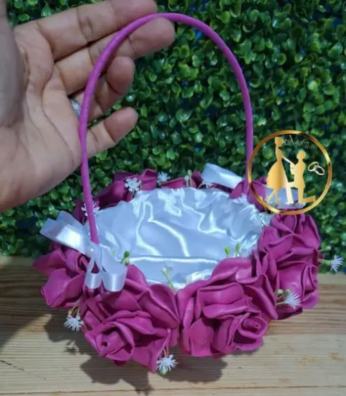 Cesta de Florista de Casamento Fúcsia Pink e Branco