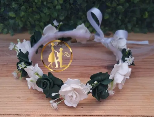 Coroa Tiara Verde Musgo e Branca