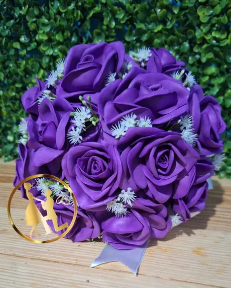 Buquê de Noiva Roxo e Branco Grande Eva