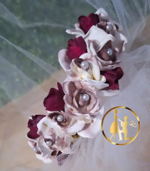 Tiara de Luxo Infantil Branca e Marsala